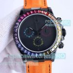 Swiss Replica Rolex BLAKEN Daytona Rainbow Orange Expandable Leather Band